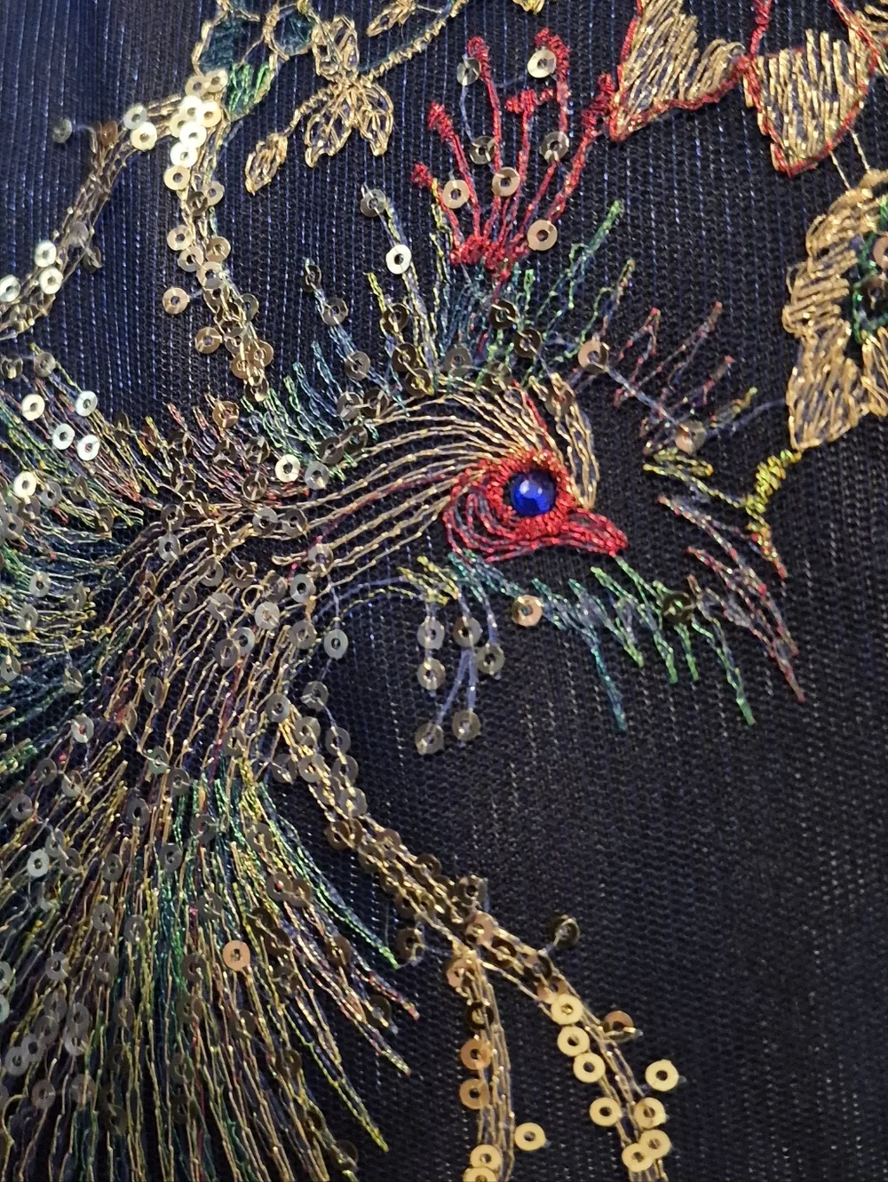 "Ella And Elly" Dark Blue Peacock Sequined Embroidered Tote Shoulder Bag - Picture 10 of 12